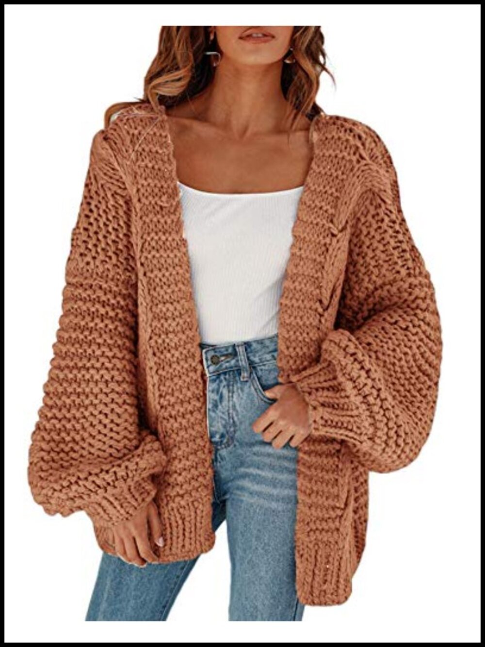 Oversized Chunky Knit Cardigan Long Sleeve Open Front Sweater Coat for Women - Picture 1 of 4